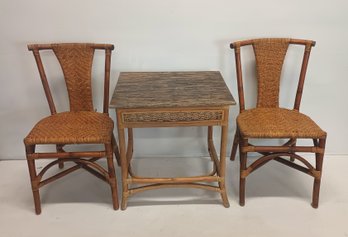 Bamboo 1970's Table And Two Chairs