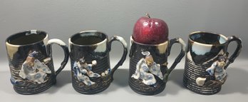Japanese Sumida Gawa Porcelain/Pottery Mugs