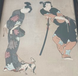 20thC Japanese Woodblock Courting Couple.