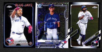 2024 Topps Chrome & 2021 Bowman Chrome:  Vladimir Guerrero, Manuel Beltre {1st & Mojo}...3 Card Lot