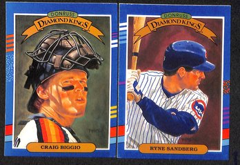 1990 Leaf Donruss {Diamond Kings}:  Craig Biggio & Ryne Sandberg {2 Hall Of Famers}