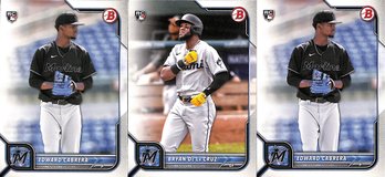 2022 Bowman Chrome:  Edward Cabrera {RC} & Bryan De La Cruz {RC}...3 Card 'Rookie' Lot