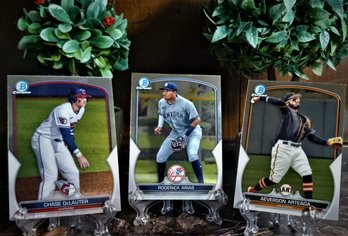 2023 Bowman Chrome:  Chase DeLauter, Roderick Arias & Aeverson Arteaga {3-Card Lot}