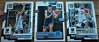 2022-23 Panini-Donruss Optic:  Jaren Jackson, Jr, Jake La Ravia {RC} & Tyus Jones {3-Card Lot}