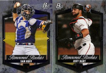 2021 Bowman Platinum:  Sam Huff & Joey Bart...2 Card Lot Of 'Renowned Rookies'