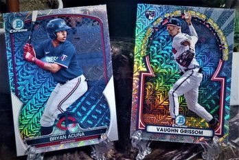 2023 Bowman Chrome:  Bryan Acuna & Vaughn Grissom {'Refractors & Rookie Of Year Favorite' 2-Card Lot}