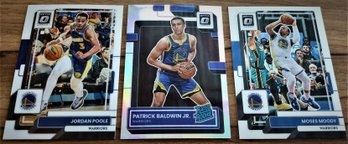 2022-23 Panini-Donruss Optic:  Jordan Poole, Jr, Patrick Baldwin {Rated Rookie} & Moses Moody {3-Card Lot}