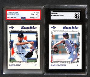 1996 Score:  Derek Jeter & Mariano Rivera { 2-Card RC Slabs}...PSA & SGC NM/MT '8'