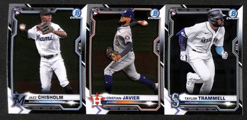 2021 Bowman Chrome:  Jazz Chisholm {RC}, Christian Javier {RC} & Taylor Trammell {RC}