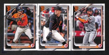 2024 Bowman:  Marco Luciano {RC}, Kyle Harrison {RC} & Luis Matos {RC}...3 Card Rookie Lot