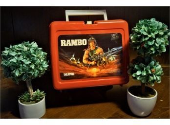Rambo Plastic Lunch Box W/ Thermos (Never Used)