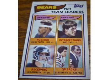 Topps 1982:  Chicago Bears 'Team Leaders' On Offense & Defense