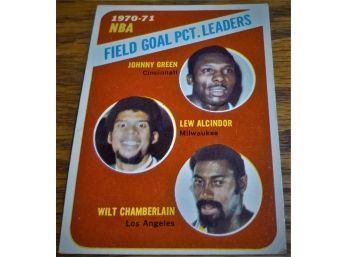 Topps 1972:  Field Goal Leaders Card (Features Lew Alcindor & Wilt Chamberlain)