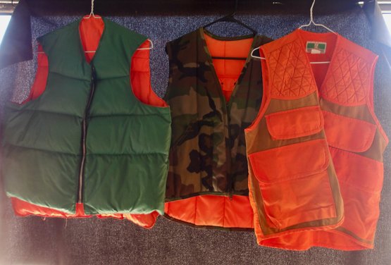 Vintage Blaze Orange, Green, & Camo Hunting Vests (3)