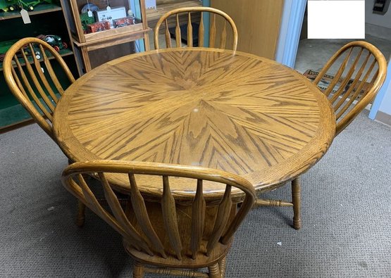 Oak Wood Kitchen Table, Round, Four Oak Wood Chairs
