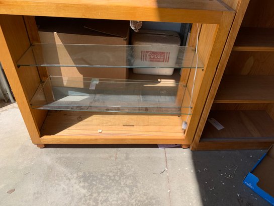 Wood Display Case With Glass Shelves