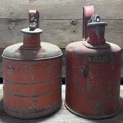 Vintage Galvanized Metal, 1 Gallon Gas Cans (2), Red