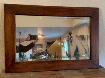 Vintage Solid Oak Wood Framed Beveled Mirror, Circa 1920s