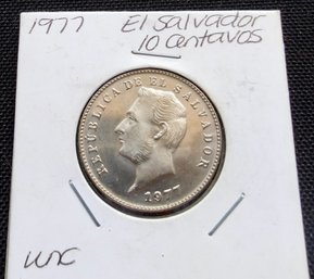 1977 El Salvador 10 Centavos Coin, In Coin Holder