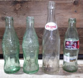 Vintage Glass Soda Bottles, Pepsi & Coca-Cola, QTY 4