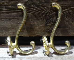 Brass Wall Mount Coat/Hat Hangers, QTY 2