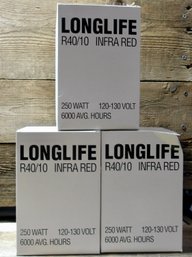 Longlife R40/10 Infra Red, 250 Watt, 120-130 Volt Bulb, (3), NIB