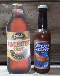 Bar Decor, Coors Winterfest Bottle Sign & Large Bud Light Bottle, QTY 2