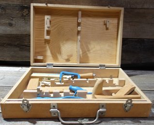 Vintage Kids Tool Box, Wood Box & Tools