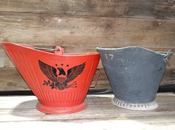 Vintage Scuttle, Ash Buckets, Galvanized Metal, QTY 2