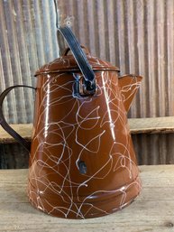 Vintage 1940s-50s Enamelware Cowboy Coffee Caddy, Brown Swirl