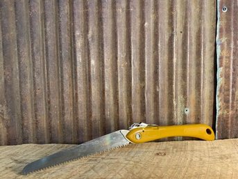 Vintage Folding Hand Saw, Yellow Handle, 15'