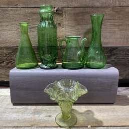 Vintage Green Depression Glass Pieces, QTY 5