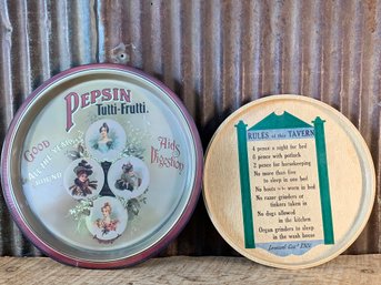 Metal Serving Trays, Pepsin & 'rules Of This Tavern'