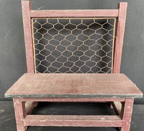 Vintage Handmade Wood Doll Bench, Rustic Decor Shelf