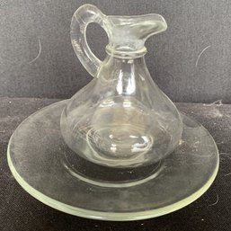 Clear Glass Syrup Pitcher And Dish