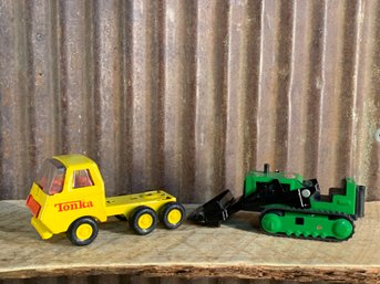 Vintage 1970's Tonka, Front Loader & Yellow Semi Cab, Pressed Steel