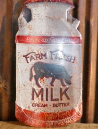 Desperate Enterprises, Embossed Aluminum Die Cut Sign, Farm Fresh Milk, NIP