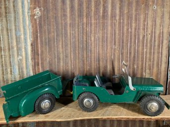 Vintage Marx Lumar, Willy's Army Jeep & Trailer, Pressed Steel