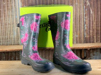 Western Chief, Waterproof Rain Boots, Charcoal, Floral Home, Size 11, NIB