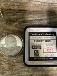 The Highland Mint, Emmitt Smith, Commemorative Medallion, One Troy Ounce Fine Silver, No. 1256