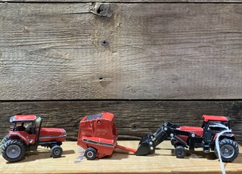 Vintage ERTL, Case International Tractors & Hay Baler, 1:64 Scale, Diecast