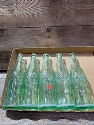 Vintage Green Glass Coca-Cola Bottles, QTY 5