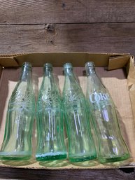 Vintage Green Glass Coca-Cola Bottles, QTY 4