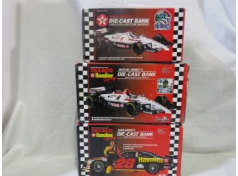 Texaco Havoline Racing, Dale Jarrett, Mario Andretti, & Michael Andretti Diecast Bank, 1:24, NIB