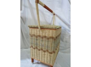 Vintage Wicker Picnic Basket With Elegant Blue Satin