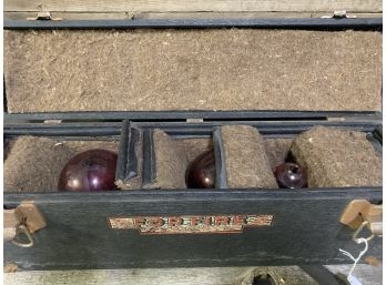 Antique Fire Chemical Red Glass Extinguisher Balls, Complete In Case