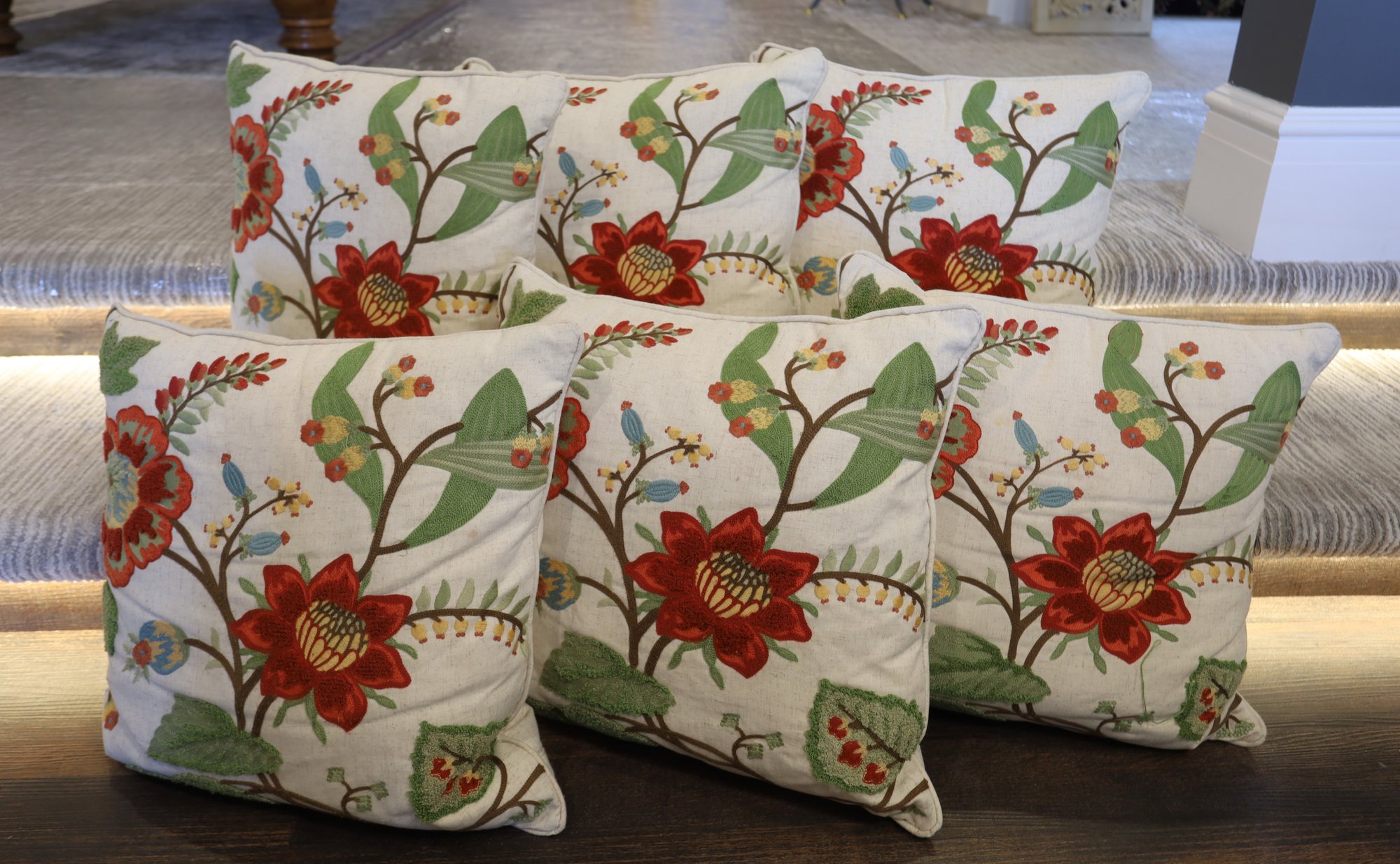 6 - PIER ONE Embroidered Multifloral Decorative Pillows - SHIPPABLE 