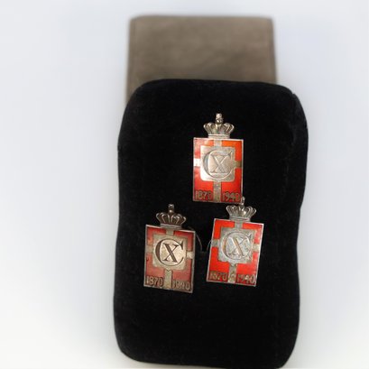 3 Vintage Sterling Georg Jensen King Christian Emblems-shippable