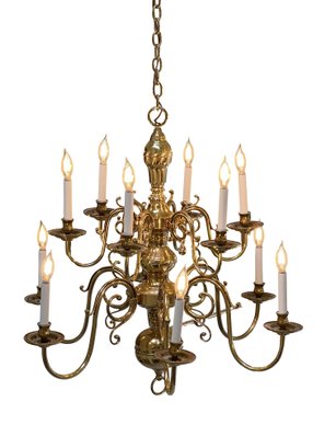 Monumental Solid Brass 12 Light Chandelier French Colonial Georgian 32'