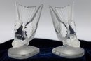 Vintage Pair Of LALIQUE Crystal Hirondelle Swallow Bird Bookends-shippable